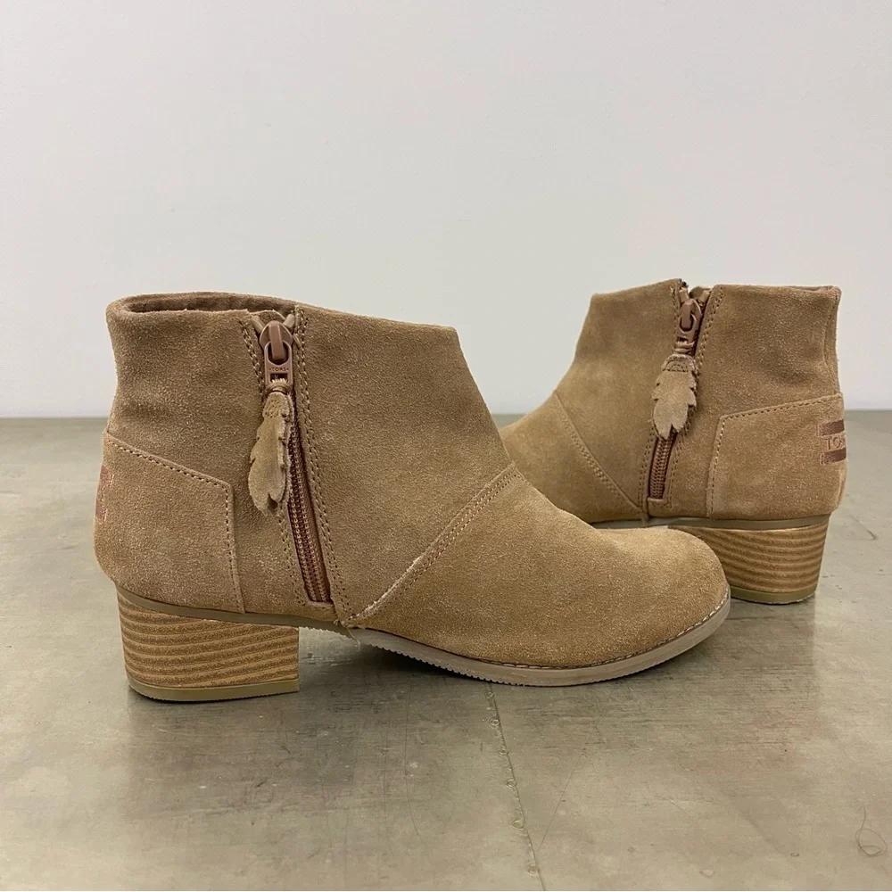 Tom's Leila Toffee Suede Ankle Booties Boots Youth